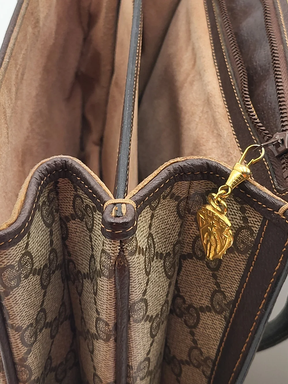 GUCCI GG Supreme Monogram Web Medium Blondie Top Handle Shoulder Bag. Auth w/COA